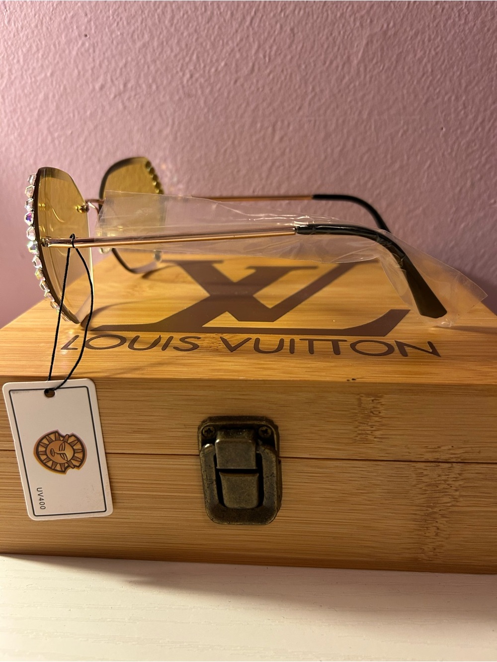 Yellow Crystal-Edged Rimless Sunglasses - Picture 2 of 2